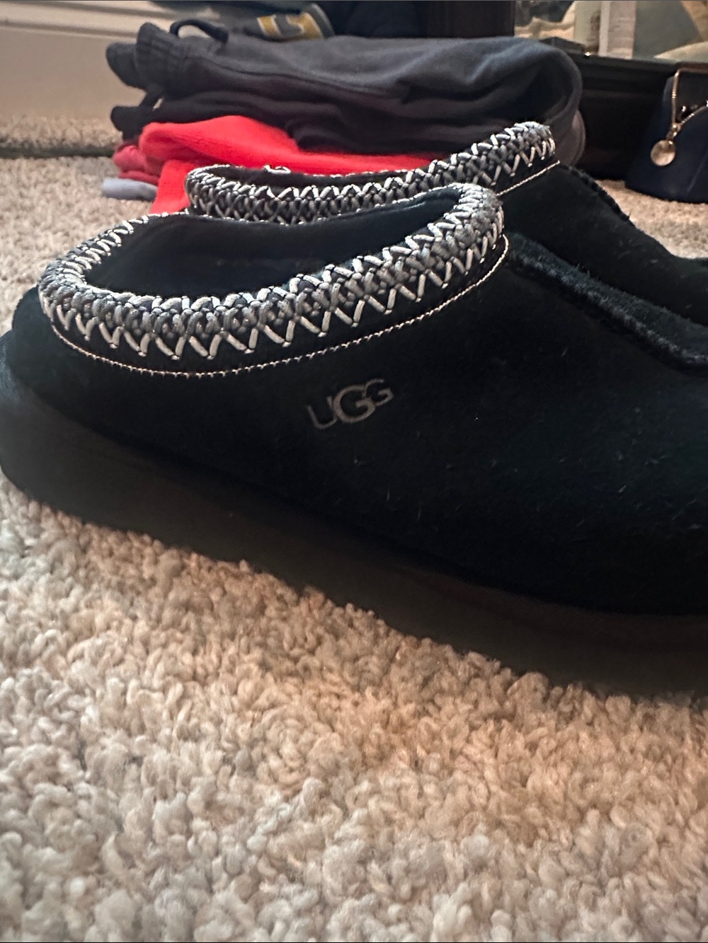 UGG Black Slip-On Suede Mules with Contrasting Trim